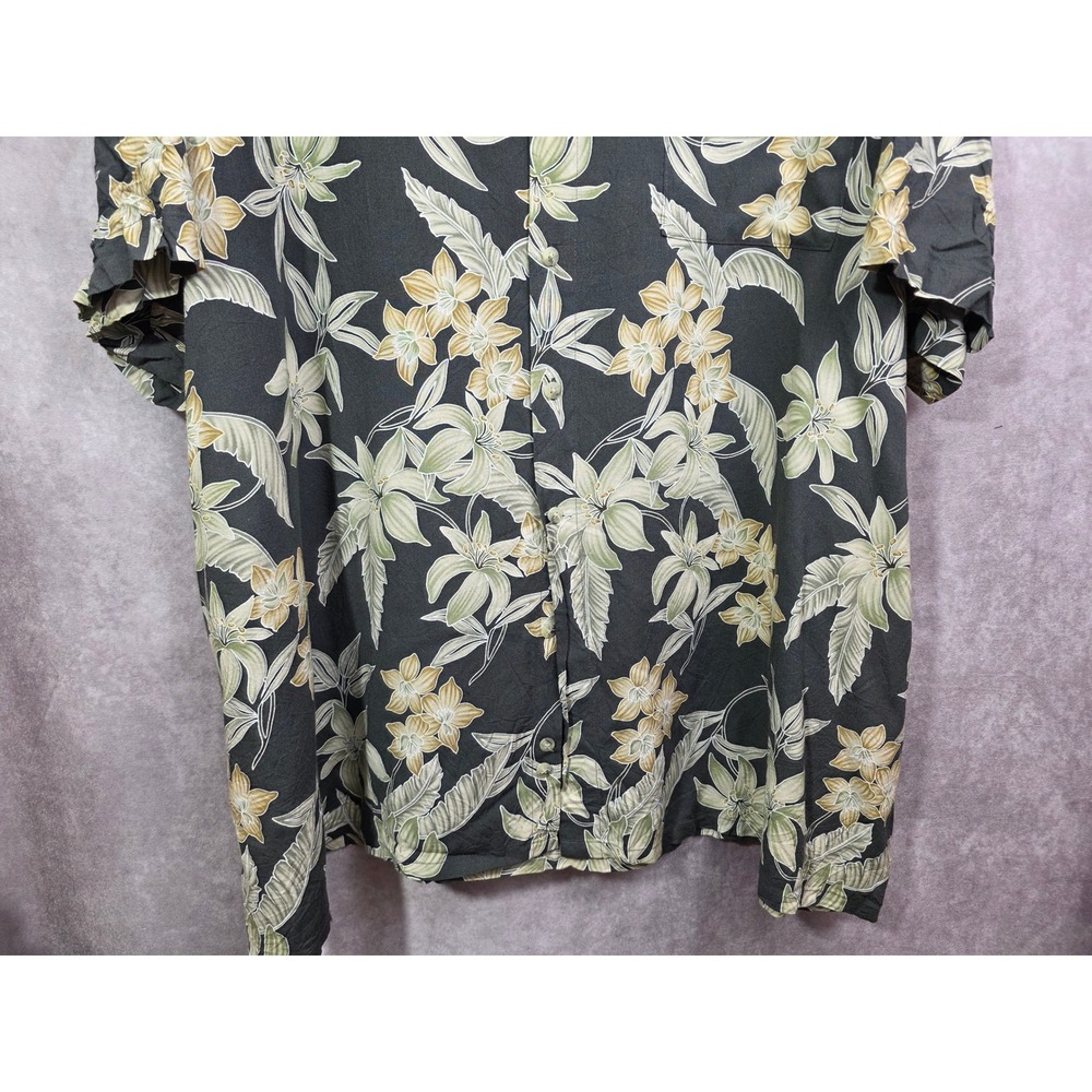 Pierre Cardin Mens 3X Tropical Floral Rayon Button Down Shirt Black Sage Green - Picture 3 of 7